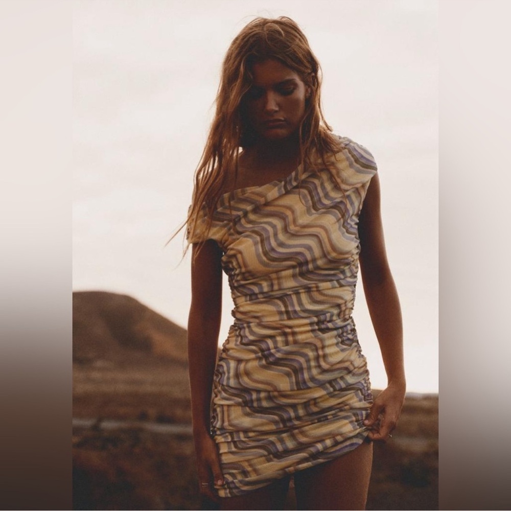 Zara yellow mini ruched dress